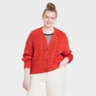 Women's Plus Size Button-front Cable Stitch Cardigan - Universal Thread Red