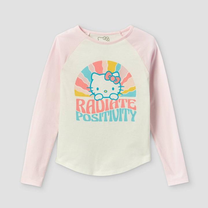 Girls' Hello Kitty Radiate Positivity Raglan Long Sleeve Graphic T-shirt - Pink/off-white