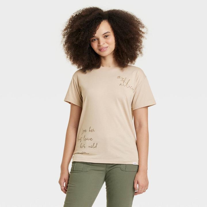 Modern Lux Women's Atticus Poetry Floral Short Sleeve Graphic T-shirt- Beige