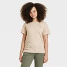 Modern Lux Women's Atticus Poetry Floral Short Sleeve Graphic T-shirt- Beige