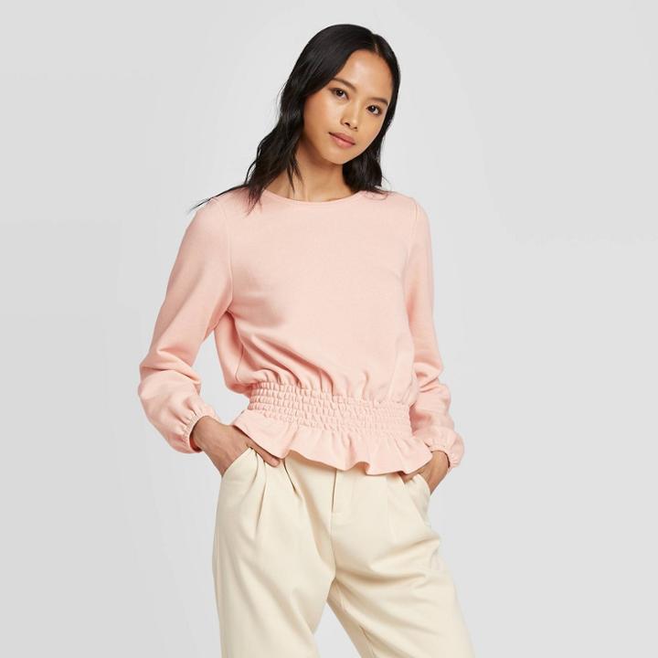 Women's Cowl Neck Smocked Waist Knit Sweatshirt - Who What Wear Peach Xs, Women's, Pink
