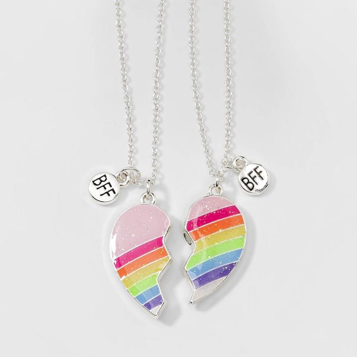 Girls' 2pc Bff Rainbow Broken Heart Necklaces - Cat & Jack,