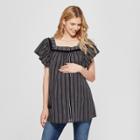 Maternity Vertical Striped Short Sleeve Square Neck Woven Top - Isabel Maternity By Ingrid & Isabel Black