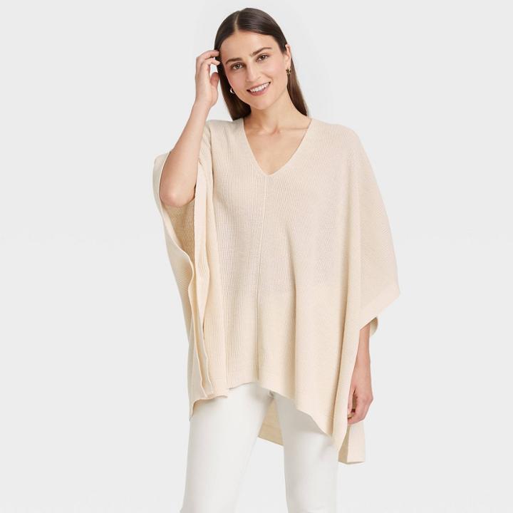 Women's V-neck Pullover - A New Day Cream One Size, Ivory