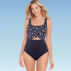 Women's Slimming Control Cut Out Side-tie One Piece Swimsuit- Beach Betty By Miracle Brands Black/white
