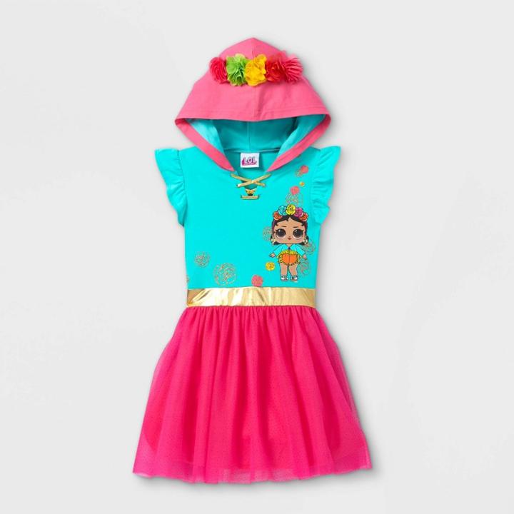 Girls' L.o.l. Surprise! Flower Crown A-line Dress - Green/pink