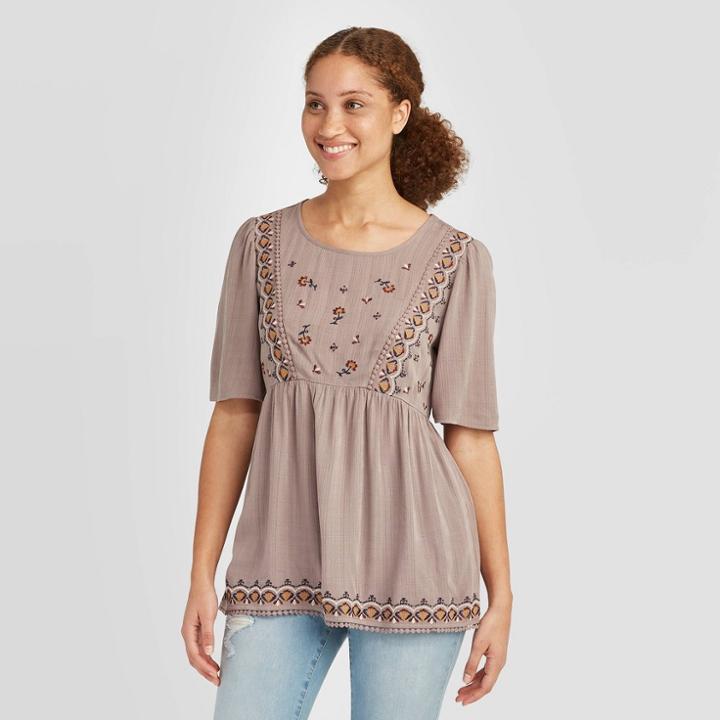 Women's Short Sleeve Crewneck Blouse - Knox Rose Gray