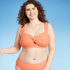 Juniors' Plus Size Textured Twist-front Bralette Bikini Top - Xhilaration Neon Orange X