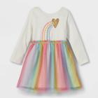 Toddler Girls' Sequin Rainbow Heart Long Sleeve Tutu Dress - Cat & Jack Cream