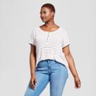Women's Plus Size Striped Henley Short Sleeve Shirt - Universal Thread Navy (blue)