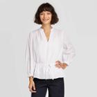 Women's Long Sleeve Tie Waist Blouse - A New Day White
