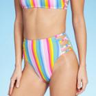 Women's Strappy High Leg High Waist Bikini Bottom - Xhilaration Bright Stripe Xs, Women's,