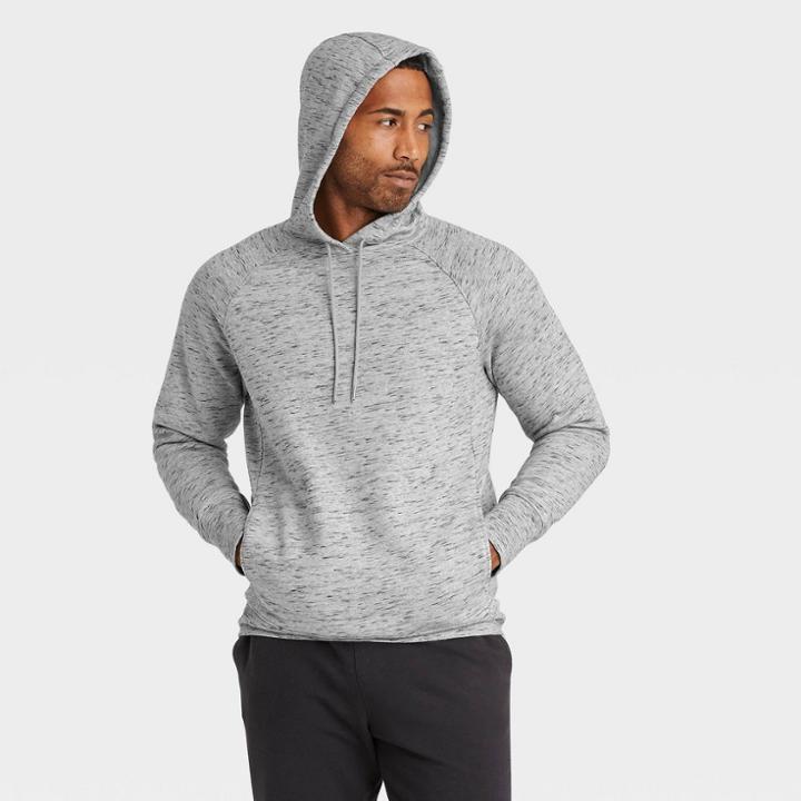 Men's Cotton Fleece Pullover Hoodie - All In Motion Medium Heather Gray