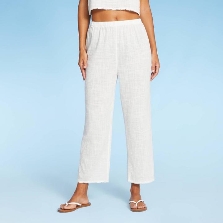 Juniors' Cropped Pom Pom Trim Cover Up Pants - Xhilaration Off-white