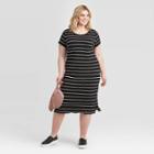 Women's Plus Size Striped Short Sleeve T-shirt Dress - Ava & Viv Black/white X, Women's, Black White