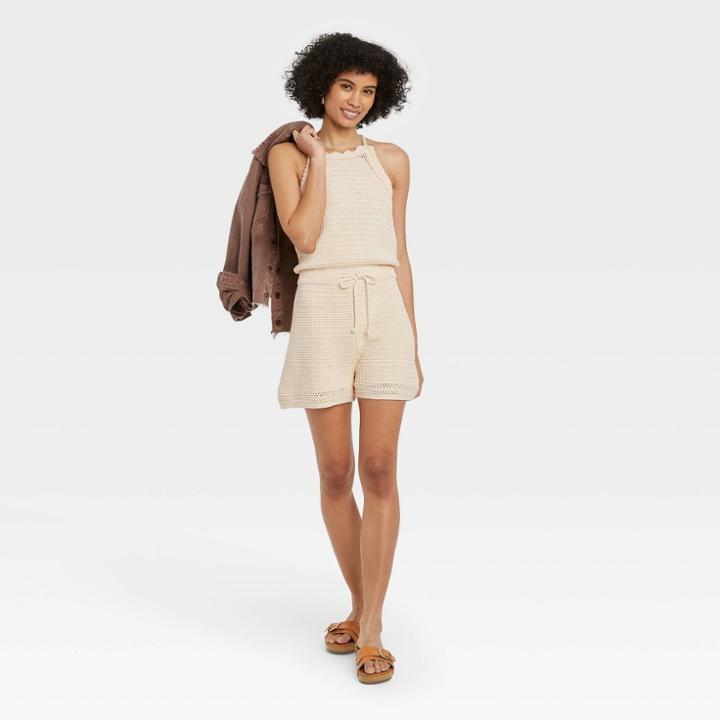 Women's Tie-front Romper - Universal Thread Cream
