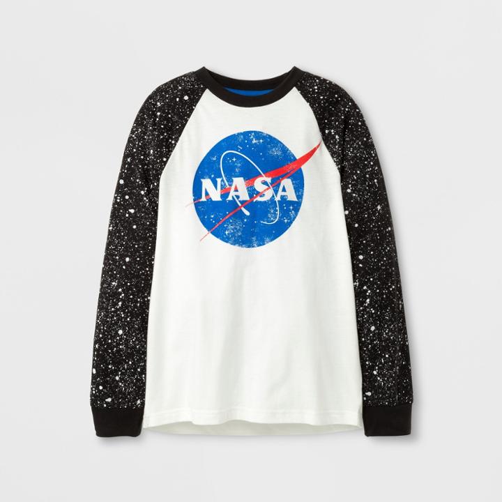 Boys' Nasa Logo Long Sleeve T-shirt - White/black