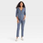 The Nines By Hatch 3/4 Sleeve Button-front Maternity Jumpsuit Indigo Floral Print