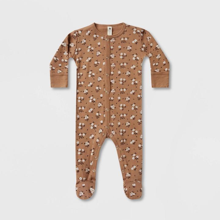 Q By Quincy Mae Baby Girls' Floral Brushed Jersey Footed Pajama - Ivory