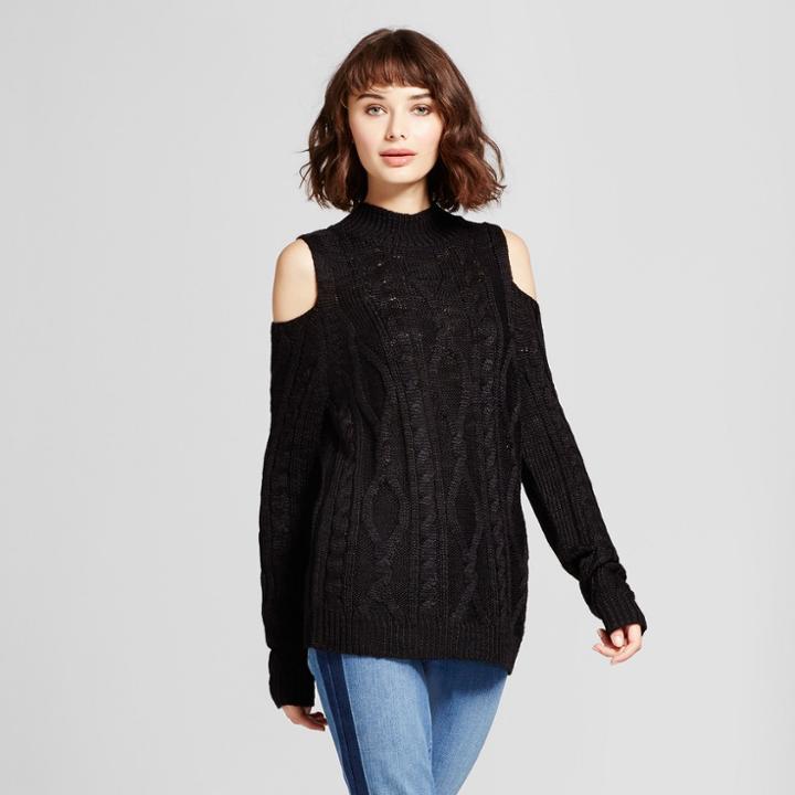 Women's Cold Shoulder Pullover Sweater - Alison Andrews Black