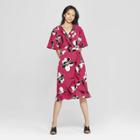 Women's Floral Print Short Sleeve Button Front Wrap Dress - Who What Wear Red
