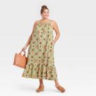 Women's Plus Size Sleeveless Tiered Dress - Universal Thread Green Ikat