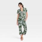 Women's Beautifully Soft Short Sleeve Notch Collar Top And Pants Pajama Set - Stars Above Green