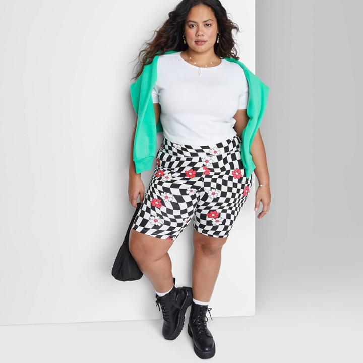 Women's Plus Size High-rise Bike Shorts - Wild Fable Black Check