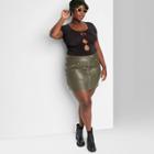 Women's Plus Size Faux Leather Moto Mini Skirt - Wild Fable Olive Green