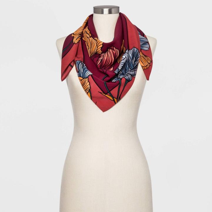 Women's Floral Print Silk Scarves - A New Day Red One Size, Women's,