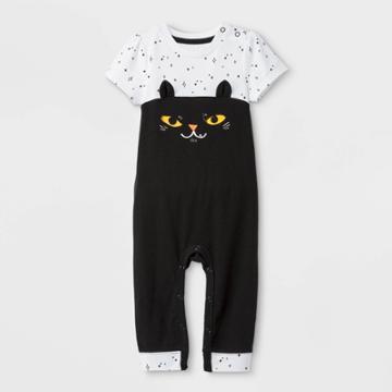 Petitebaby Girls' Halloween Cat Short Sleeve Romper - Cat & Jack Black/white Newborn, Girl's