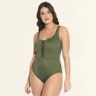 Women's Slimming Control Macrame One Piece Swimsuit - Beach Betty By Miracle Brands Olive