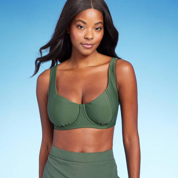 Women's Seamed Underwire Bikini Top - Kona Sol Olive Green D/dd Cup