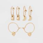 Mixed Semi-precious With Geometric And Moon Charms Hoop Earring Set 3pc - Universal Thread Worn Gold