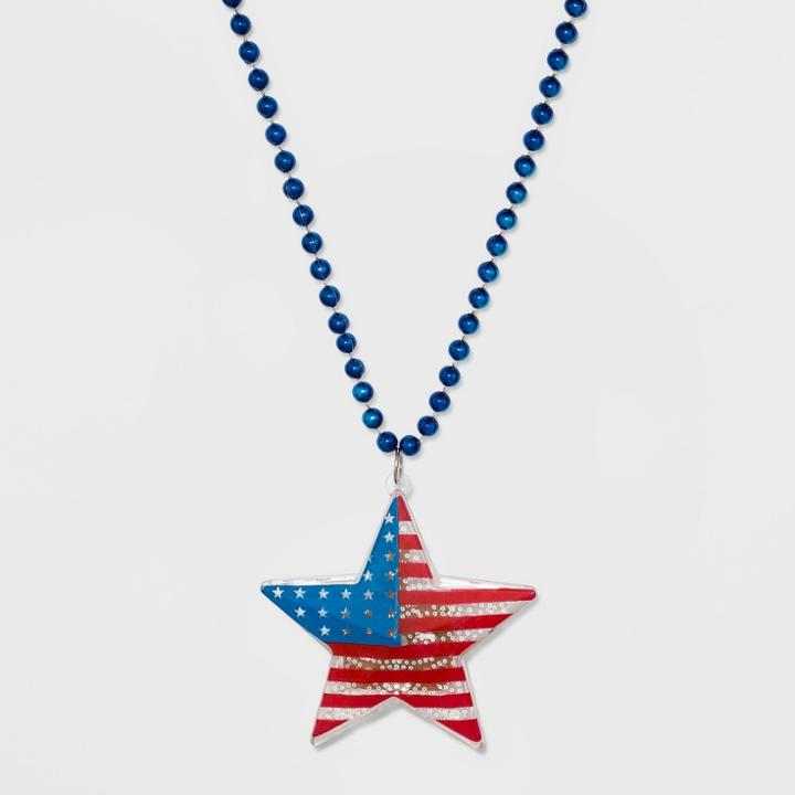 American Flag Light Up Star Pendant Necklace - Charlotte Blue
