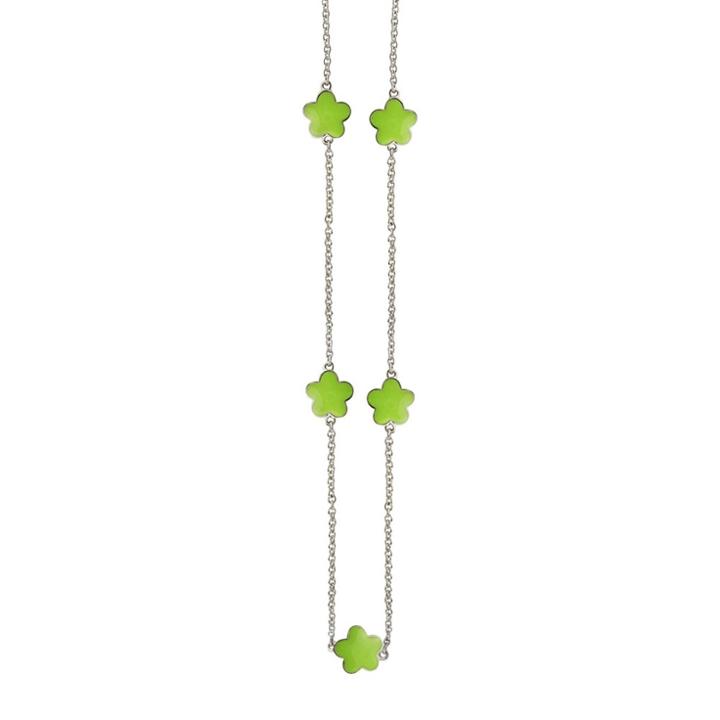 Zirconmania Zirconite Rhodium Plated Station Necklace With Enameled Daisies Lime Green - 16, Women's, Green/green