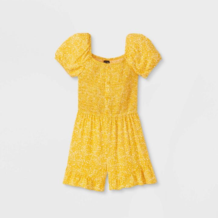 Girls' Puff Sleeve Romper - Art Class Gold Floral