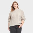 Women's Plus Size Turtleneck Cable Knit Pullover Sweater - Universal Thread Cream