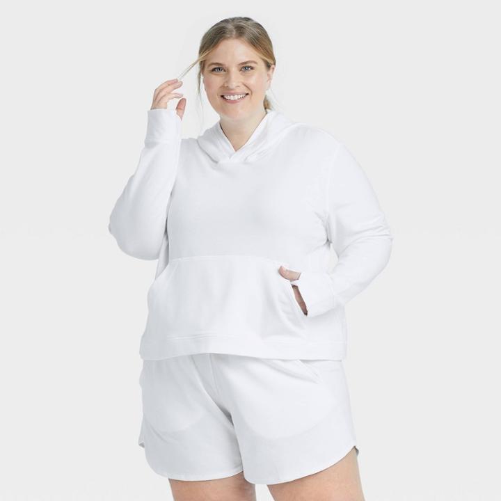 Women's Plus Size French Terry Hooded Sweatshirt - All In Motion White