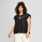 Women's Plus Size Short Sleeve Soft Ruffle Lace Shell - Who What Wear Black