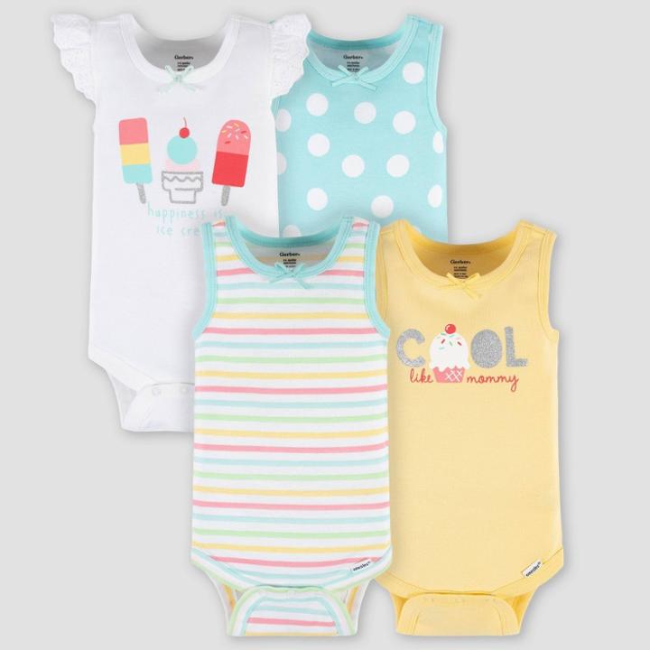 Gerber Baby 4pk Ice Cream Onesies - Light Blue/white/yellow Newborn