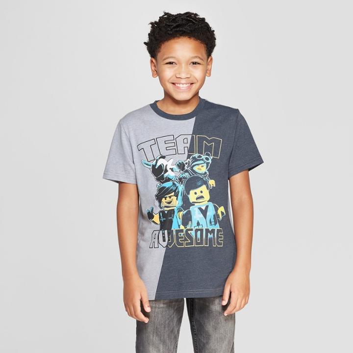 Boys' The Lego Movie 2 Team Awesome Split Short Sleeve T-shirt - Gray/navy