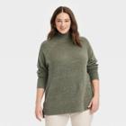 Women's Plus Size Mock Turtleneck Tunic Sweater - A New Day Olive Green