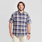 Men's Tall Plaid Standard Fit Short Sleeve Linen Shirt - Goodfellow & Co Cyber Blue