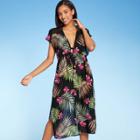 Women's Tie-front Midi Cover Up Duster - Kona Sol Black Palm Print