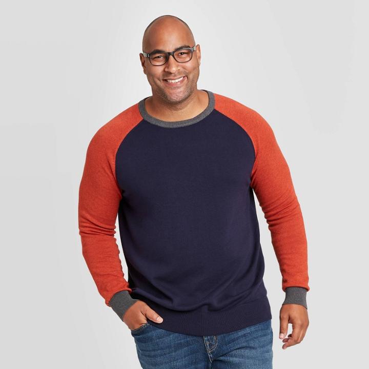 Men's Colorblock Tall Regular Fit Crew Neck Sweater - Goodfellow & Co Xavier Navy
