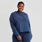 Women's Disney Mickey Chenille Patch Plus Size Hooded Graphic Sweatshirt - Navy