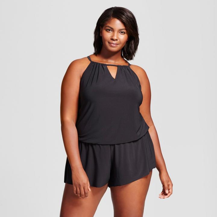 Women's Keyhole Romper - Aqua Green Black