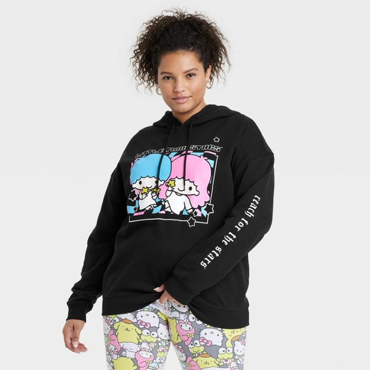 Sanrio Women's Hello Kitty Plus Size Twins Graphic Hoodie - Black