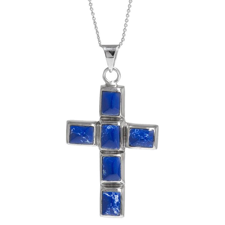 Distributed By Target Women's Silver Plated Reconstituted Sodalite Cross Pendant - Blue/silver